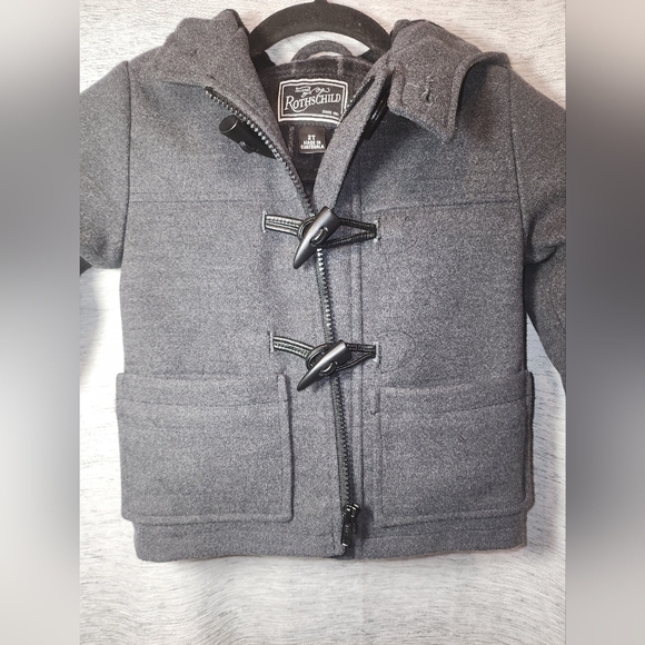 Rothschild 2t Jacket Wool Blend Pea Coat Dark Gray Zipper and Buttons Pockets - Picture 7 of 8